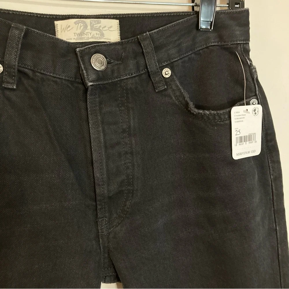 Free People Maggie Mid Rise Straight Leg Black Distressed Jeans